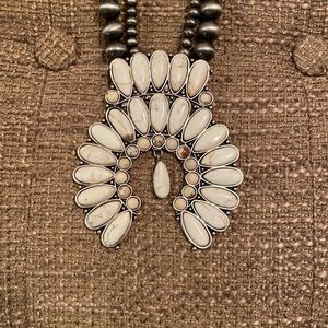 White turquoise and Navajo pearl squash blossom faux necklace